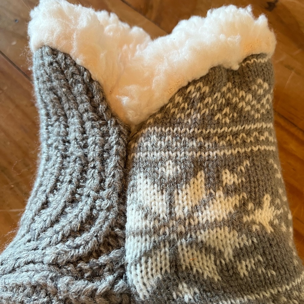 Gray and White Knit Sock Slippers - Picture 5 of 6